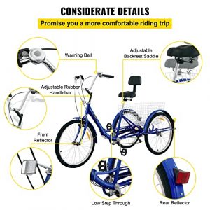 Bkisy Tricycle Adult 26'' 7-Speed 3 Wheel Bikes for Adults Three Wheel Bike for Adults Adult Trike Adult Folding Tricycle Foldable Adult Tricycle 3 Wheel Bike Trike for Adults (Blue)