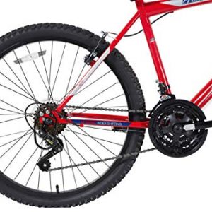 Dynacraft Magna Front Shock Mountain Bike Boys 24 Inch Wheels with 18 Speed Grip Shifter and Dual Handbrakes in Red