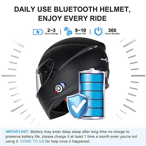 Bluetooth Integrated Motorcycle Helmet, FreedConn DOT Full Face BM12 Communication System Motorcycle Helmet with 500m FM radio/ MP3, 2-3 Riders Pairing Intercom (Matte Black, L)