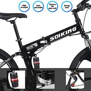 26'' Folding Mountain Bike, Adult Complete Cruiser Bikes for Women Men, 21 Speed Outdoor Hybrid MTB Racing Bicycle, Foldable City Commuter Road Cycling, Double Disc Brakes, Full Suspension (C)