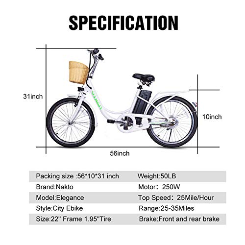BRIGHT GG 22'' Electric Bicycle Commuter Ebike City Electric Bike with 250W Rear Hub Motor 36V 10A Lithium Battery,Lock