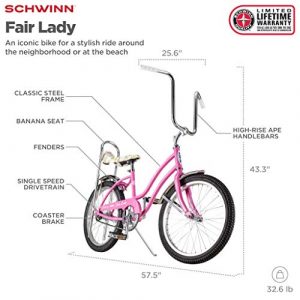 Schwinn Fair Lady Cruiser Bike, 20-Inch Wheels, Pink