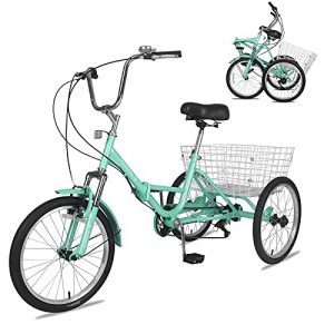 Adult Folding Tricycle 7-Speed, 20/24/26-Inch Three Wheel Cruiser Bike with Cargo Basket, Foldable Tricycle for Adults, Women, Men, Seniors Exercise Shopping