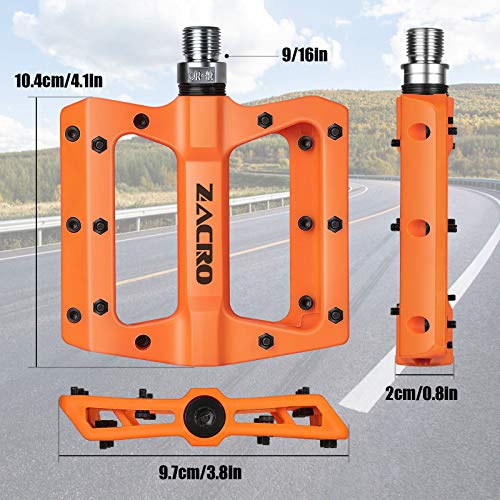 Zacro Mountain Bike Pedal Nylon BMX Pedals 9/16" Raceface Chester Pedals Platform Bicycle Flat Pedals - Orange