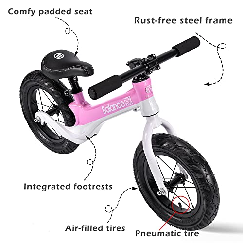 BOBIKE Balance Bike 12" Sturdy Training Bike and Lightweight Bike for 2, 3, 4, 5, 6 Year Old Boys Girls Pneumatic Tire Push Walking Bicycle No-Pedal Adjustable Seat (Aluminum, 8.4lbs)