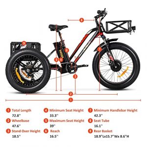 Addmotor Motan Electric Tricycles 20/24 Inch Fat Tire Electric Trike Bicycle Trike 3 Wheel Ebikes 750W 17.5Ah Lithium Battery Rear Basket Cargo M-350 P7 Ebikes Cruise Trike With Supension Fork (Black)