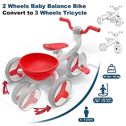 6-in-1 Kids Bike Toddler Tricycle for Ages 2-5 - Toddler Convertible Trike to Balance Bike to Baby Walker Training Bike for Boys Girls 2, 3, 4, 5 Years Old, Indoor Outdoor Bicycle Toys Gifts