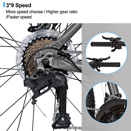Hiland 27.5 Inch Mountain Bike 27-Speed MTB Bicycle for Man with 16 Inch Frame Lock-Out Suspension Fork Hydraulic Disc-Brake Urban Commuter City Bicycle