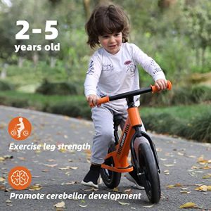 ELANTRIP Balance Bike, Magnesium Alloy Frame Toddler Bikes,Suitable for Children Aged 2 3 4 5 Year Old Kids Cute Toddler No Pedal Sport Balance Bike 12-inch with Adjustable Seat, Orange