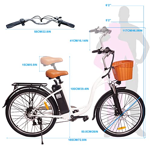 Electric Bike for Adult,26" 350W 36V/12.5Ah Electric Bicycle Removable Battery, Upgraded Electric Bikes for Adults City Commuter Women Electric Bikes with Basket,Shimano 6-Speed Gear,3 Riding Modes