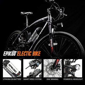 EPIKGO Electric Bike 250W Motor Powered Mountain Bicycle 26" Tire, 20MPH Adult Ebike with P.A.S and 21 Speed-Gear Shifter 36V/8AH Removable Lithium Battery, Black, Standard (EG000045)