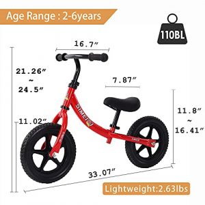 12" Balance Bike for Boys Girls 2 3 4 5 Years Old No Pedal Walking Balance Training Sports Bicycle for Kids Toddlers