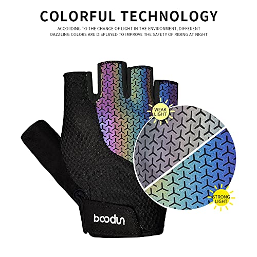HYSENM Fingerless Cycling Gloves Men Palm Padded Biking Gloves Colorful Reflective Women MTB Bike Gloves, Black M