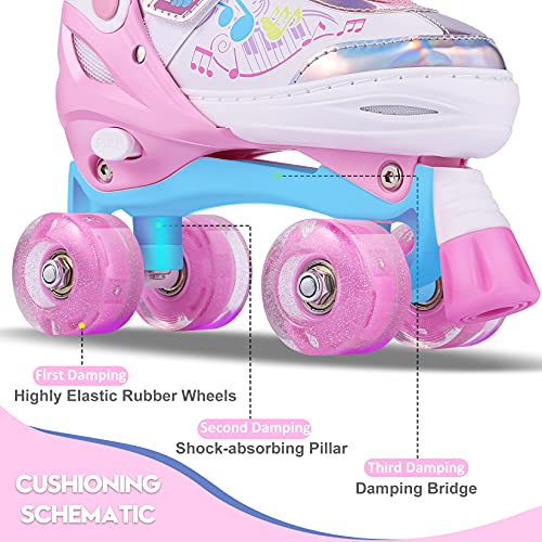ANCHEER Adjustable Pink Roller Skates for Girls and Boys Size Adjustable Quad Roller Skates Light Up Wheels for Indoor Outdoor