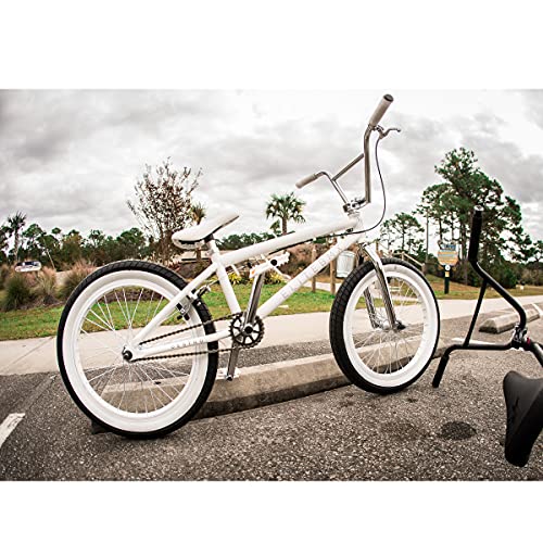 Elite BMX Bicycle 20" & 18” Destro Model Freestyle Bike - 3 Piece Crank (White Chrome, 20")