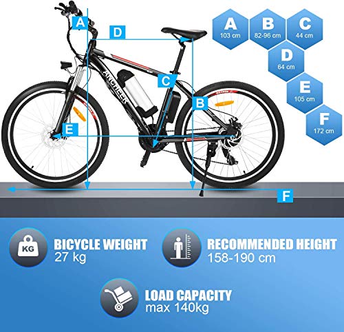 ANCHEER 500W/250W Electric Bike Adult Electric Mountain Bike, 26" Electric Bicycle 20Mph with Removable 12.5Ah/8AH Lithium-Ion Battery, Professional 21 Speed Gears