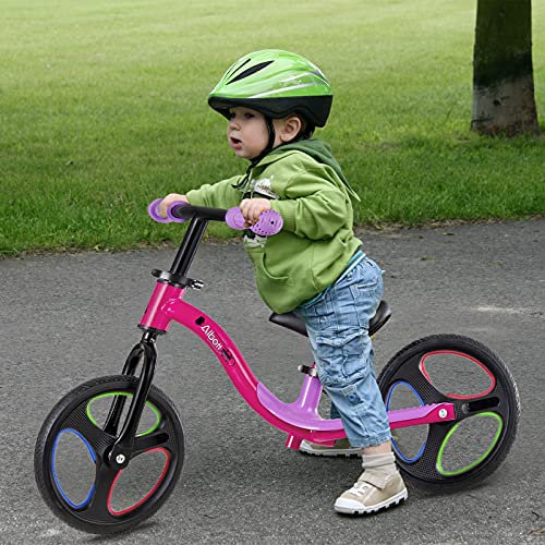 Albott Balance Bike - Toddler Training Bike for 18 Months, 2, 3, 4 and 5 Year Old Kids - 12" Toddler Push Bike No Pedal Bicycle with Footrest for Baby Children (Pink (with LED Wheels))