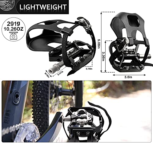 XEWEA Spin Pedals with Toe Clip Straps, Dual Platform Compatible with Shimano SPD Clipless Pedals, Outdoor/Indoor/Exercise/Peloton Mountain Bicycle Pedals 9/16''