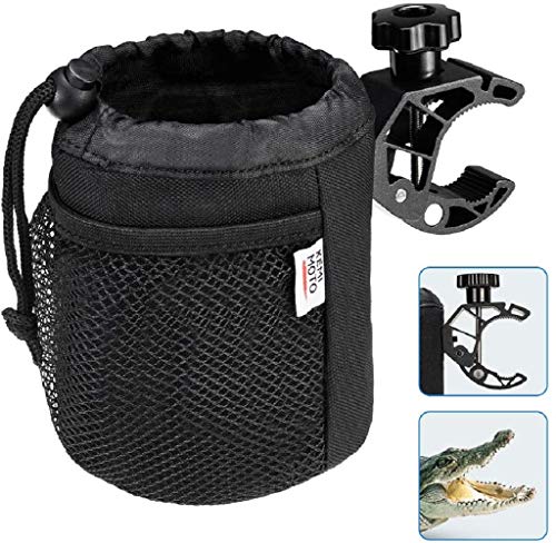 kemimoto Motorcycle Cup Holder, Oxford Fabric Drink Cup Can Holder with Drain and Alligator Clamp, Bar Cup Holder for Motorcycle, ATV, Scooter, Marine Boat, Kayak, Bike, Wheelchair, Walker, Golf Cart
