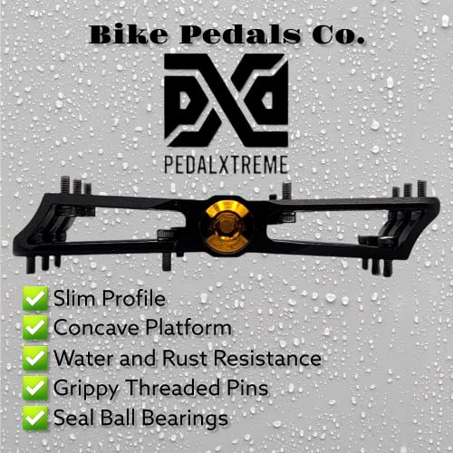 PDX A8 Mountain Bike Pedals, MTB Pedals, BMX Bicycle Pedals, Dirt Jumper Pedals, Large Platform Anti-Slip Lightweight Aluminum 16 pins (Black)