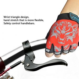 Kids Cycling Gloves, Freehawk Non-Slip Ultrathin Children Half Finger Bicycle Cycling Breathable Gloves Roller-Skating Gloves for Fishing, Cycling, Roller Skating and Climbing in Summer (Red1)