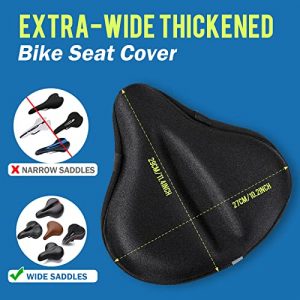 Supplylink Bike Seat Cushion, Extra Wide Gel Padded Bike Seat Cover for Women Men Comfort, Exercise Bike Seat Cushion Fit for Peloton, Stationary, Recreational, Cruising, Spinning Bikes, 11 X 10in