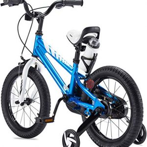 RoyalBaby Boys Girls Kids Bike 16 Inch BMX Freestyle 2 Hand Brakes Bicycles with Training Wheels Kickstand Child Bicycle Blue