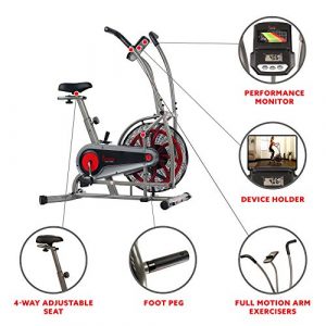Sunny Health & Fitness Motion Air Bike, Fan Exercise Bike with Unlimited Resistance and Tablet Holder - SF-B2916,Black
