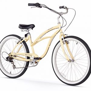 Firmstrong Urban Lady 7-Speed Beach Cruiser Bicycle, 26-Inch, Vanilla, Vanilla w/Black Seat, 15.5 inch/Large, (15203)