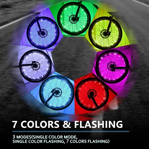 Bike Lights Bike Wheel Lights,Gifts,LED Wheel Lights for Bikes Riding at Night,Wheel Lights for Kids Bicycle as Gifts (7-Color, 18 Modes to Change),Illuminated Bike Accessories, 2pcs/Pack