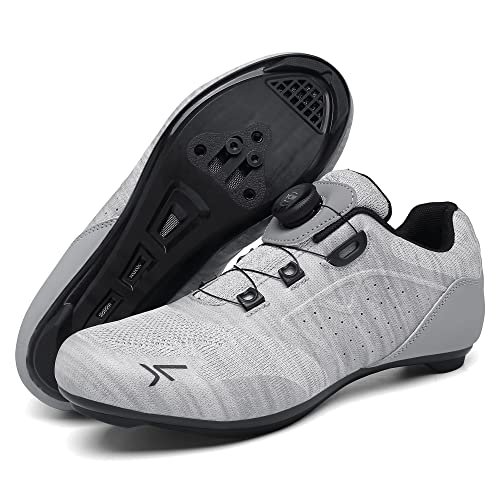 Unisex Cycling Shoes Compatible with Peloton Bike Road Biking Shoes Men's Peleton Bicycle Indoor Riding Spin Shoes with Look Delta Cleats for Men and Women SPD Clip On Spining (Silver, M8.5)