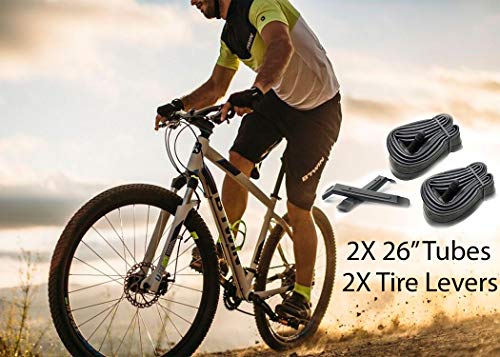 CYCLEZ 26" x 2.125"/2.35"/2.40"/2.50" (32mm) Bike Replacement Kit 2-Tubes 2-Tire Levers, Standard Schrader Valve Mountain Beach Cruiser Hybrid 2-Pack Bicycle Tires Repair Combo