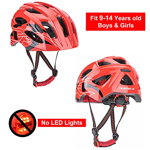 GPMTER Kids Bike Helmet, Adjustable from Toddler to Child Size Ages 9-14 Girls Boys, Safety for Bicycle Scooter Skateboard Rollerblading Cycling Balance Bike (Red, 9-14 Years)