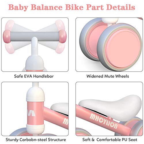 Baby Balance Bikes Toys for 1 Year Old Boys Girls 10-24 Months Cute Toddler First Bicycle Infant Walker Children No Pedal 4 Wheels 1st Birthday Gifts (New Pink)