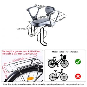 XIEEIX Rear Child Bike Seat, Back Mounted Child Bicycle Seat with Back Rest Armrest Foot Pedals, and Width Adjustable Bicycle Rear Seat, Suitable for Children Aged 2 to 8 Years Old