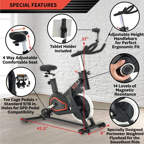 Women's Health Men's Health Indoor Cycling Exercise Bike with Silent Belt Drive, 14 Level Magnetic Resistance, Bluetooth Smart Connect Bike with Tablet Holder