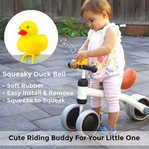 KRIDDO Baby Balance Bike for 1-2 Year Old Boy and Girl Gifts, Toddler Bike with Duck Bell for One Year Old First Birthday Gifts Baby Toys 12 Months to 3 Year Old, White