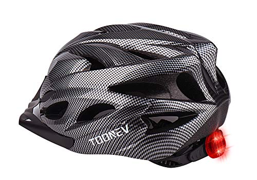 TOONEV Adult Bike Helmet with LED Light, Lightweight Integrally Sport Mountain Bicycle Helmets Adjustable Size 54 to 62 cm for Men Women Teenager Cycling Helmet (Black)