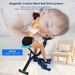 ANCHEER APP Connect Folding Exercise Bike, 10-Level Adjustable Magnetic Resistance Folding Exercise Bike with Cushion Seat, Portable Wheel for Home Gym Cardio Fitness