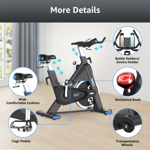 Afully Exercise Bike - Commercial Indoor Cycling Bike with 50Lbs Heavy-duty Flywheel, 550LBS High Weight Capacity, Belt Drive Silent Stationary Bike with Comfortable Seat Cushion for Commercial or Home Use