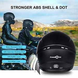 Bluetooth Integrated Motorcycle Helmet, FreedConn DOT Full Face BM12 Communication System Motorcycle Helmet with 500m FM radio/ MP3, 2-3 Riders Pairing Intercom (Matte Black, L)