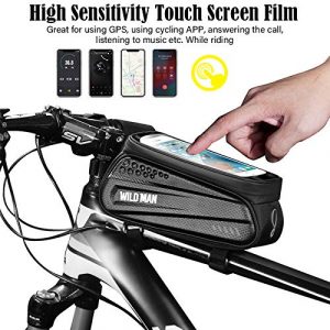 WILD MAN Bike Bicycle Bag, Waterproof Bike Phone Mount Bag Front Frame Top Tube Handlebar Bag with Touch Screen Holder Case for Android/iPhone Cellphones 6.5”, Bike Accessories for Adult Bikes