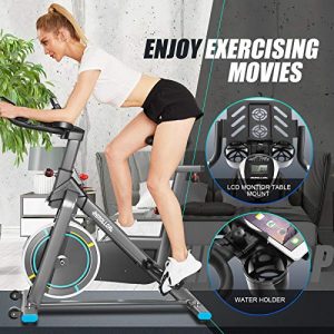 ANCHEER Indoor Cycling Bike Stationary, Excerise Bikes with APP Control Adjustable Resistance, Ipad Mount ＆Comfortable Seat Cushion for Home Home Cardio Workout Max Capacity Weight 350lbs