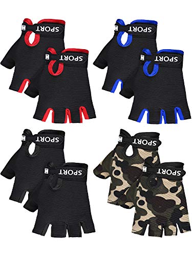 SATINIOR 4 Pairs Kids Half Finger Cycling Gloves Non-Slip Sports Gloves for Summer Outdoor Sports Children (7-10 Years)