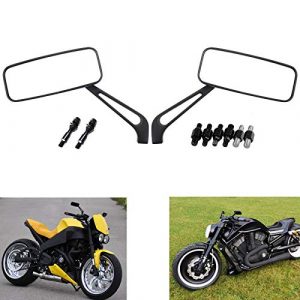 MZS Motorcycle Rear View Mirrors Universal Side Mirror Adjustment 8MM 10MM Mini Rectangle Black Compatible with Cruiser Chopper Touring Street Naked Road Bike Scooter Moped