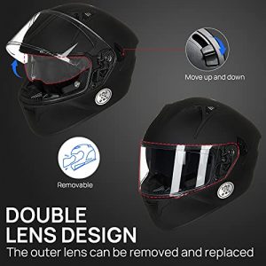 ILM Touch Built-in Bluetooth Integrated Full Face Motorcycle Helmet,Dual Visor Voice Dial/Hands-Free Call Bluetooth Helmet,24-36H Music Play DOT Approved Helmet with Bluetooth 5.0(Matte Black,Medium)