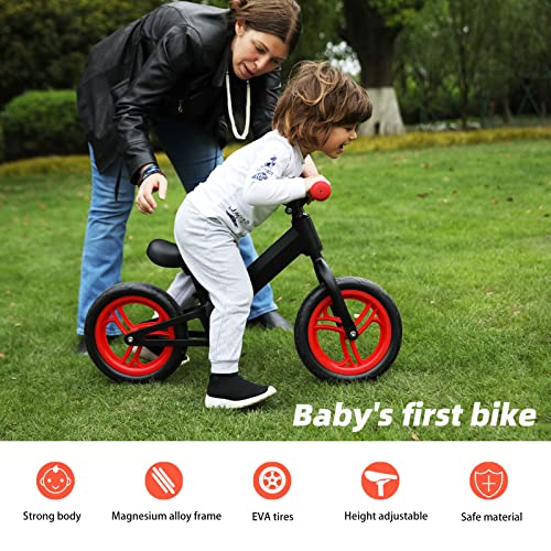 ELANTRIP Balance Bike, Magnesium Alloy Frame Toddler Bikes ，Suitable for Children Aged 2-5 Year Old Kids Cute Toddler First No Pedal Sport Balance Bike 12-inch with Adjustable Seat, Black.