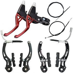Lomodo 6 Pieces Bicycle Brake Accessories Including 2 Pack Aluminium Alloy Brake Levers (2.2 cm in Diameter) and 2 Pair V Brake Set and 2 Pack Brake Wire for Mountain/ Road/ MTB Bike(Red)