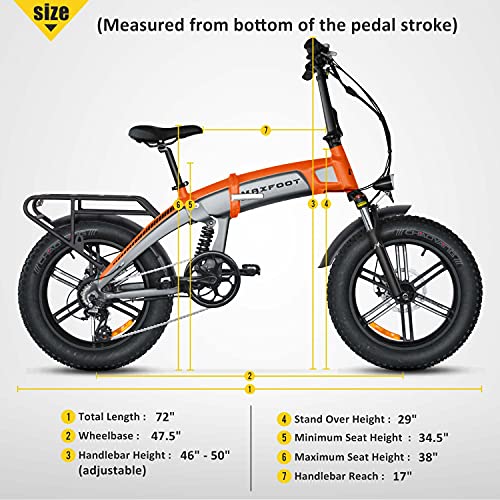 MaxFoot 20" Folding Electric Bicycle MF-19, 750W Removable Battery, Dual Suspension Ebike Adult Teens Electric Bike, Snow Mountain City Commuter (Orange)