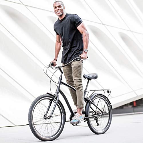 sixthreezero EVRYjourney Men's 7-Speed Step-Through Hybrid Cruiser Bicycle, Matte Black w/Black Seat/Grips, 26" Wheels